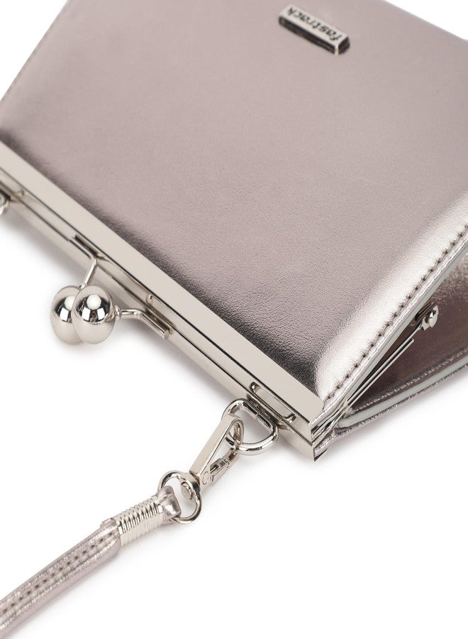 Fastrack Metallic silver Party Sling Bag for Women | Faux Leather Crossbody with Detachable Strap & Sleek Hardware | Compact & Stylish Evening Bag for Parties, Dinners & Nights Out - Image 4